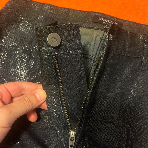 Lafayette 148 New York black shiny foil snakeskin mid-rise straight leg jeans - Picture 7 of 13
